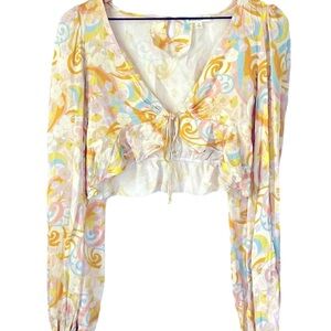 For Love & Lemons Marcia Crop Top Sz S Retro Shooting Stars NWOT